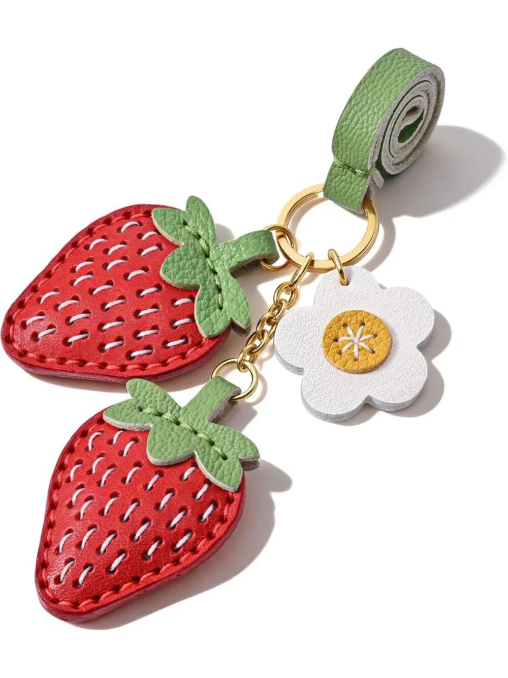Handmade Strawberry Bag Charm | Double-Sided Leather Purse Accessory for Totes